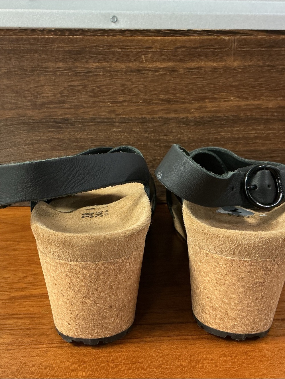 Birkenstock Papillio Women Samira Black Leather Wedge Heel Sandal Size 7 - Picture 3 of 7